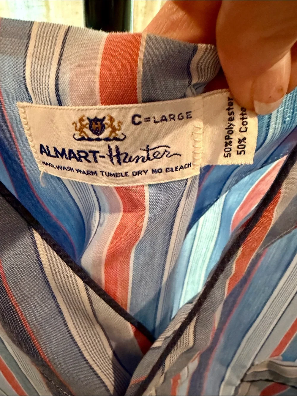 Striped V-Neck Buttonless Blouse in Blue and Red - Picture 3 of 3
